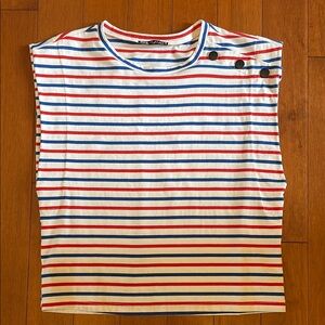 Zara Striped Sleeveless Top with Snap Detail